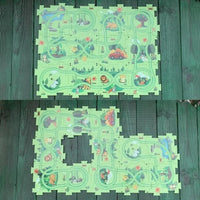 Animal-themed road map puzzle with colorful tracks and illustrated animals for children's playtime