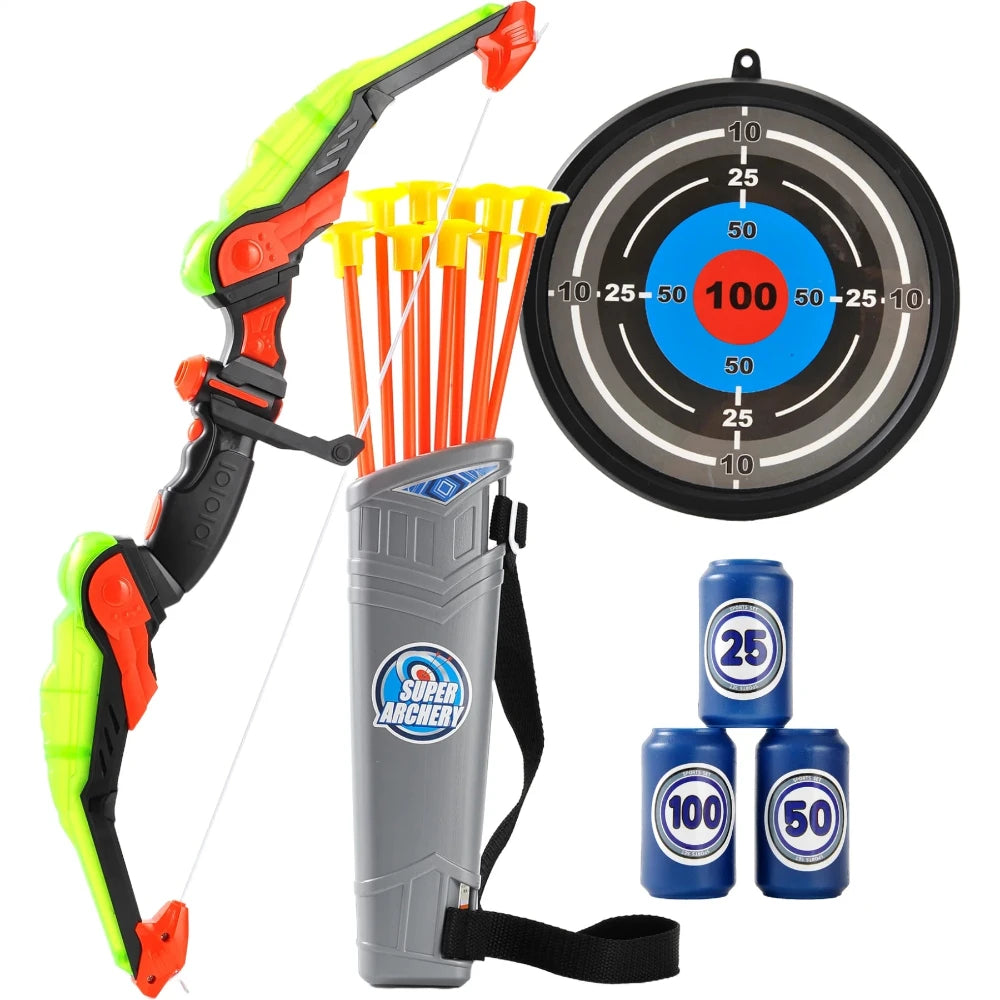 LED Light Up Archery Toy Bow & Arrow Set with Suction Cup Arrows – Green