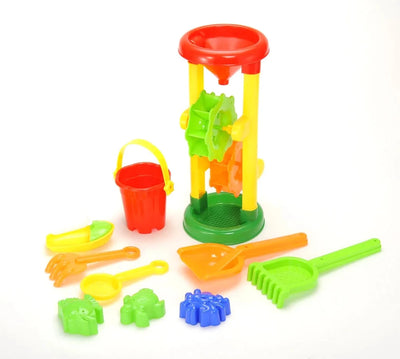 Image of Double Sand Wheel Beach Toy Set for Kids | Bucket, Shovels, Rakes, Sailboat & Molds
