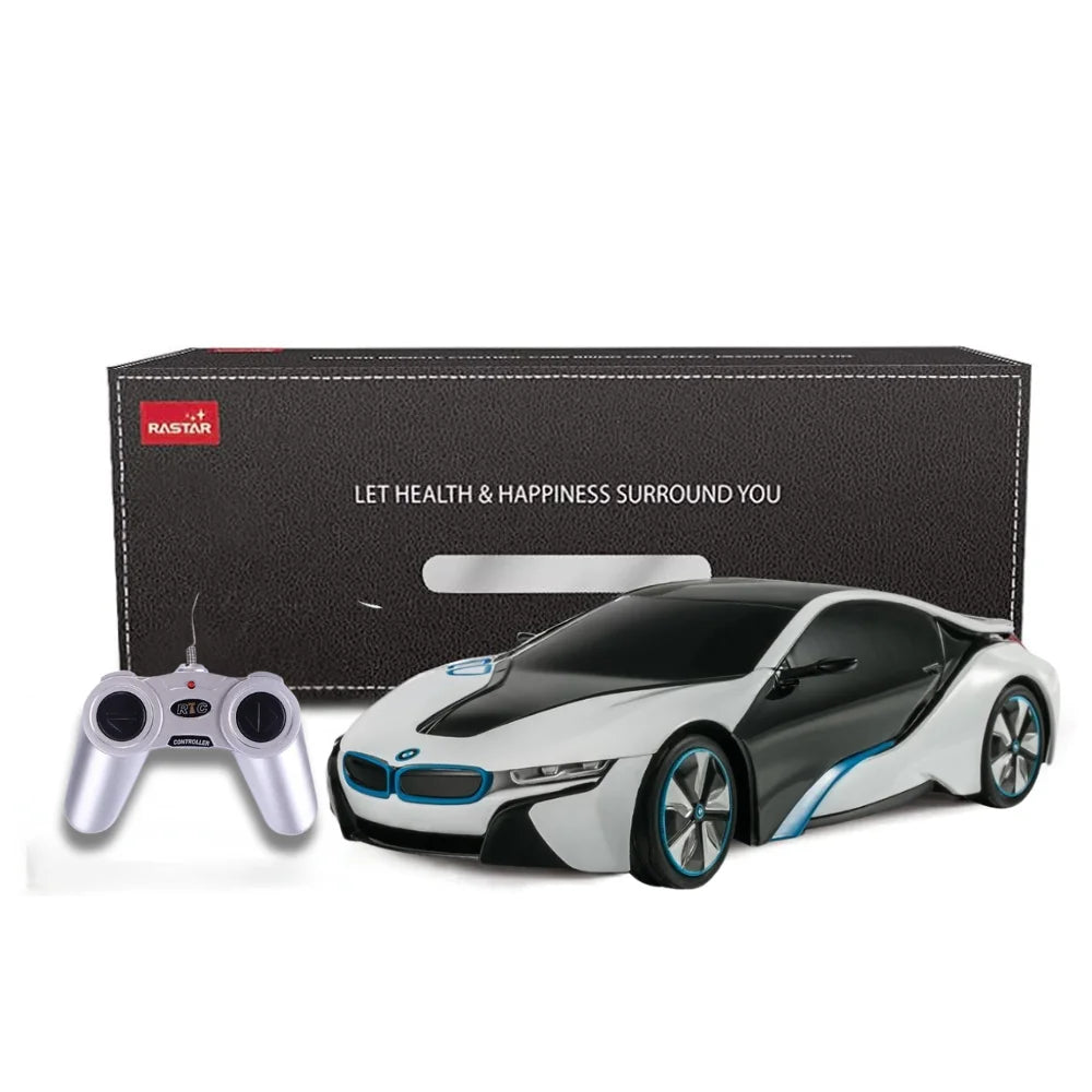 BMW i8 RC car set with packaging box and controller by Rastar