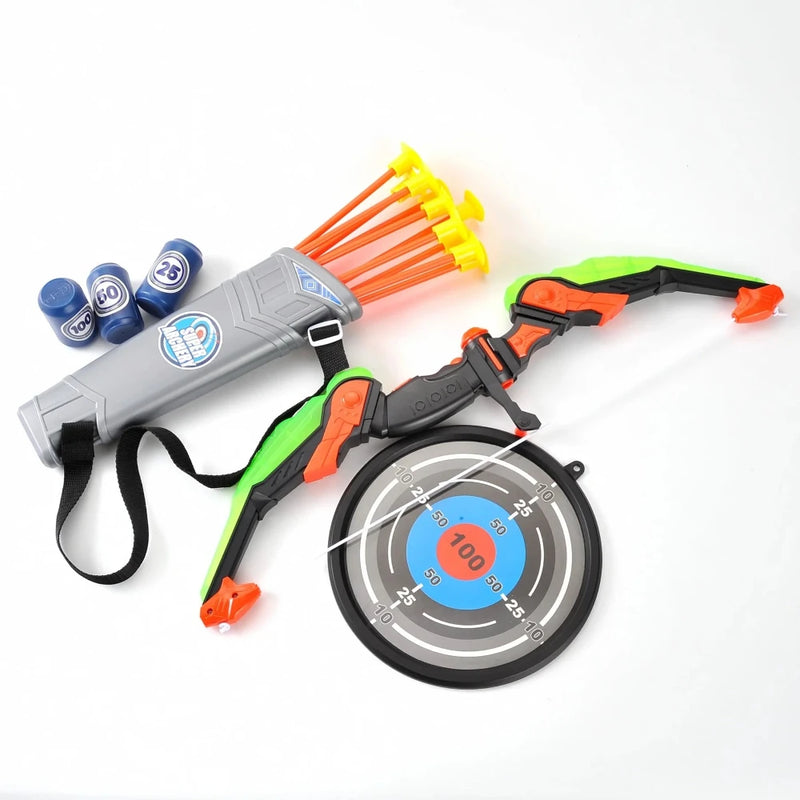 Kids' bow and arrow set with quiver and target, ideal for safe archery practice and skill building.