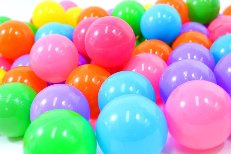 Close-up view of colorful crush proof ball pit balls, designed for bulk use in safe and sturdy play areas