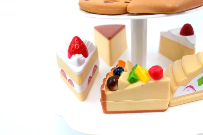 Close-up of Cake and Cookie Pieces in Happy Family Balance Game - Realistic Pretend Play Desserts for Children