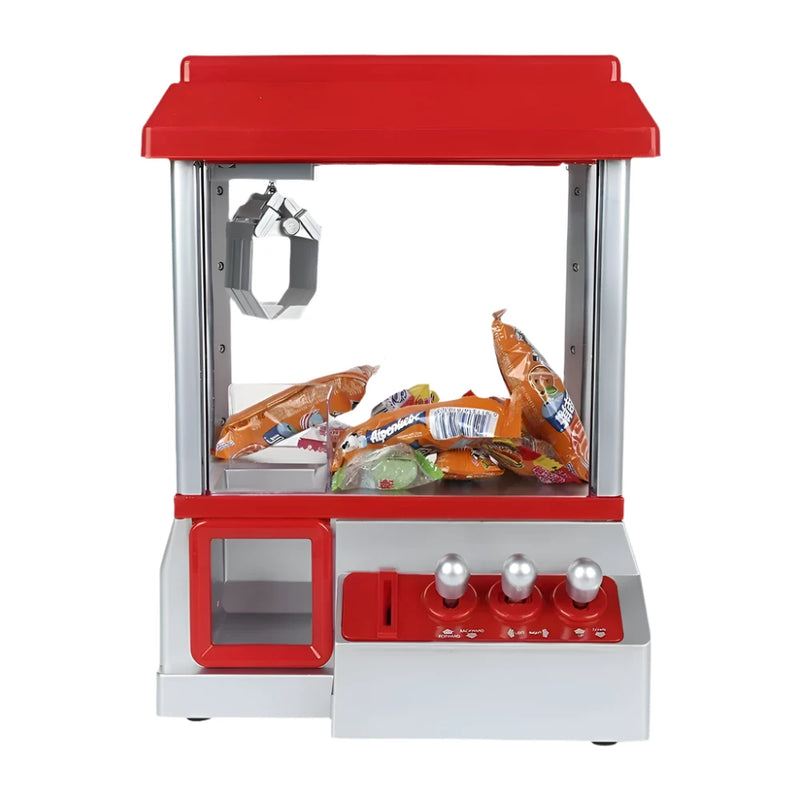 "Front view of Carnival Claw Arcade machine loaded with candy and toys, an electronic claw crane game for kids and adults