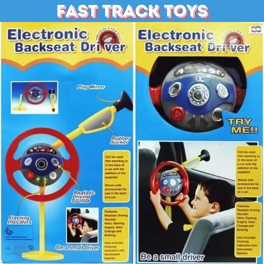  Realistic controls of Casdon Electronic Backseat Driver toy showing gear and indicator buttons