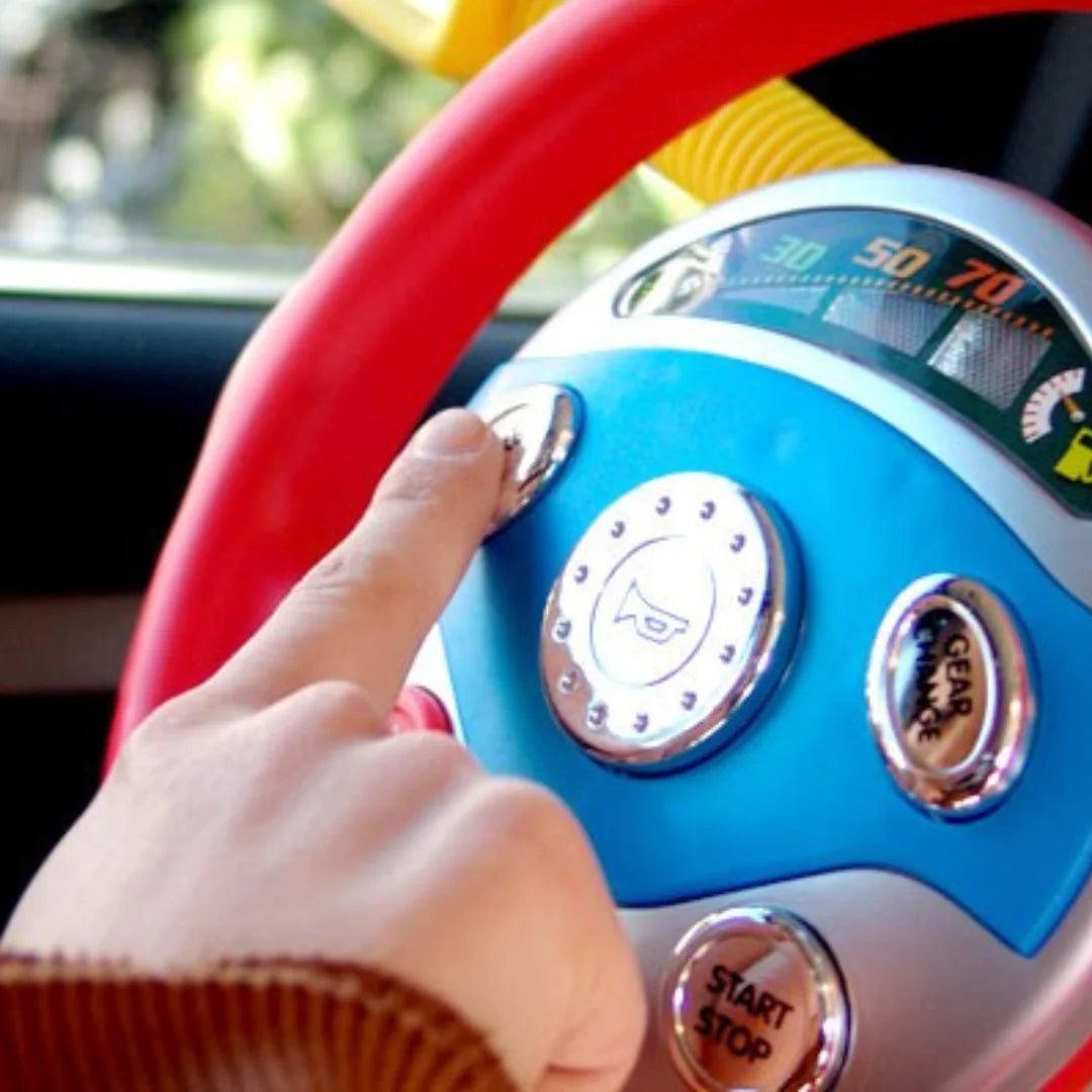 Side attachment of Casdon Electronic Backseat Driver toy secured on a car window.