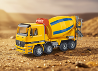 Toy cement mixer truck on a sandy background