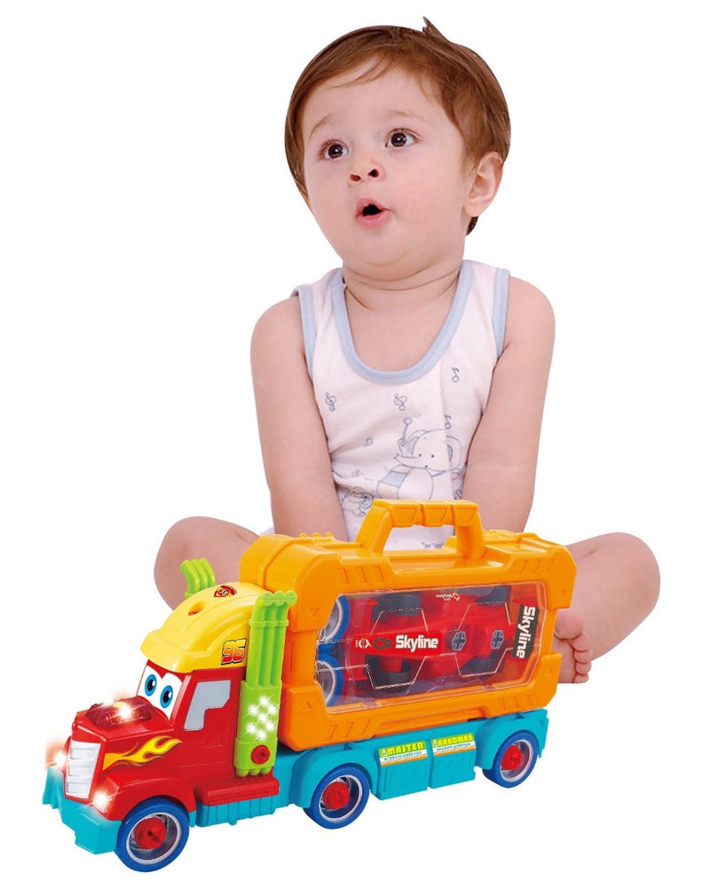 Child enjoying assembling a take-apart car toy, developing motor skills and problem-solving abilitie