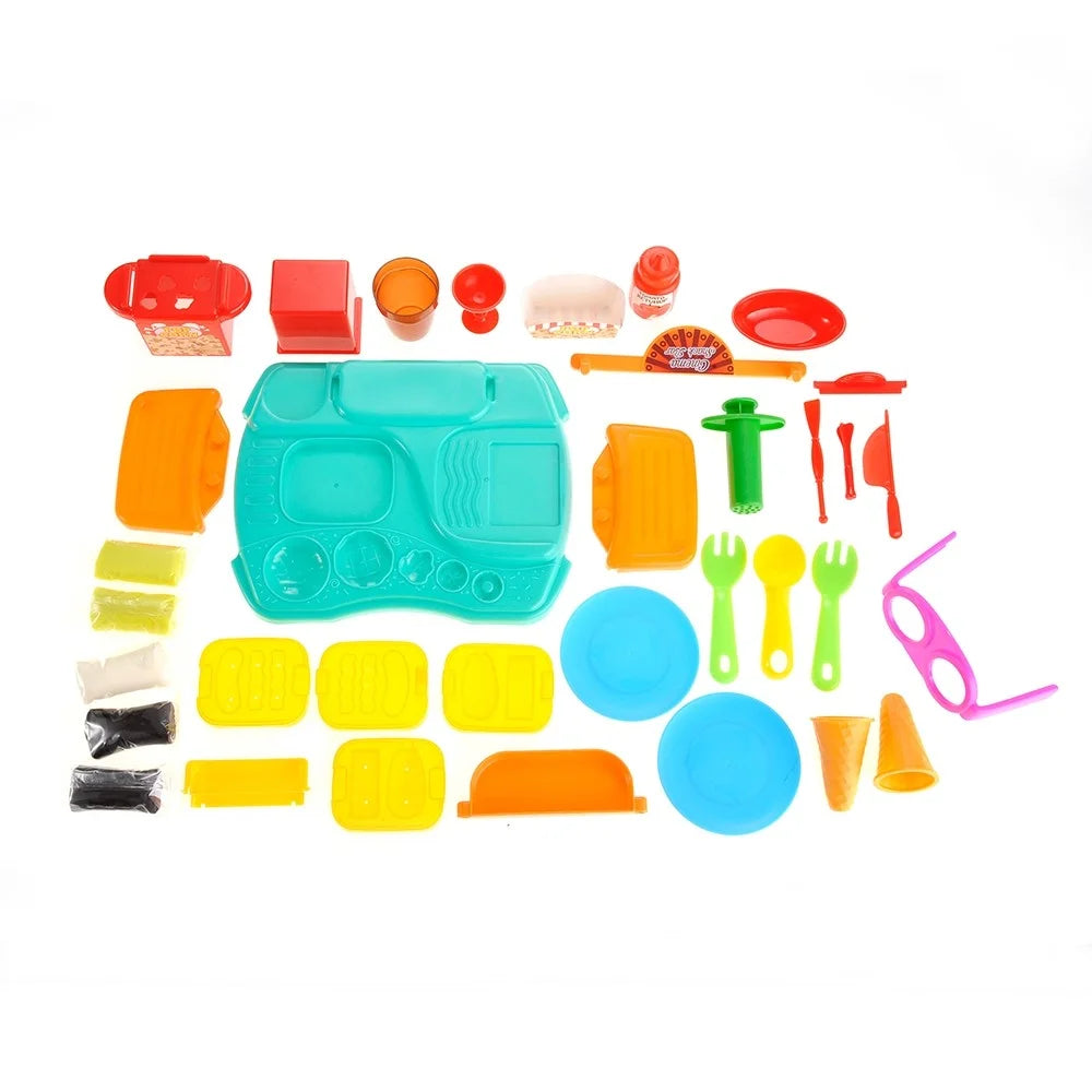 Cinema Snack Bar Playset accessories including plates, cups, and play food for imaginative play