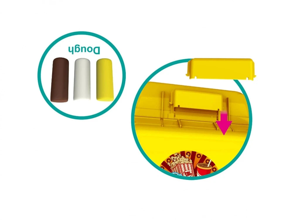 Dough colors and compartment view in Cinema Snack Bar Playset, perfect for kids' creative play