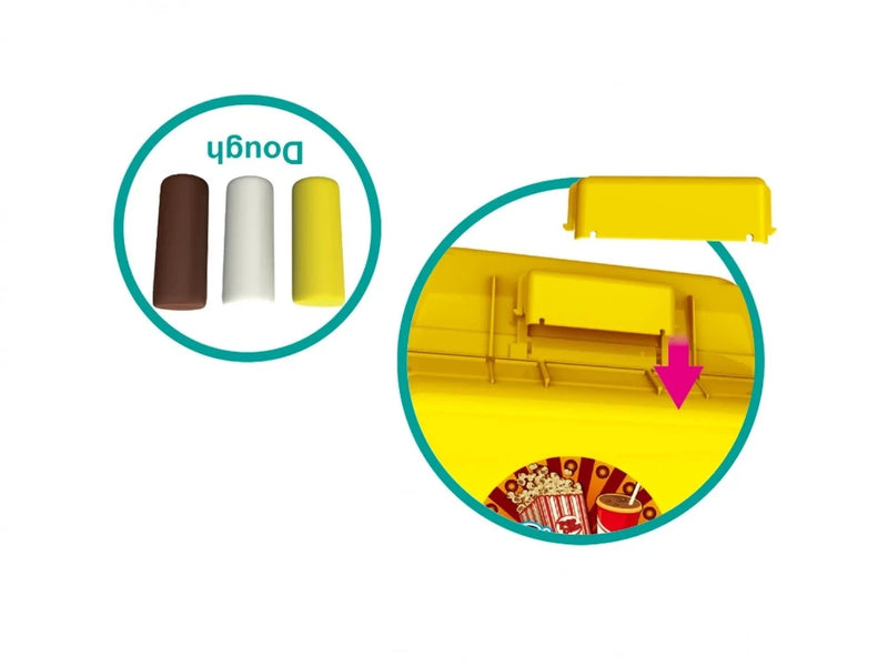 Dough colors and compartment view in Cinema Snack Bar Playset, perfect for kids' creative play