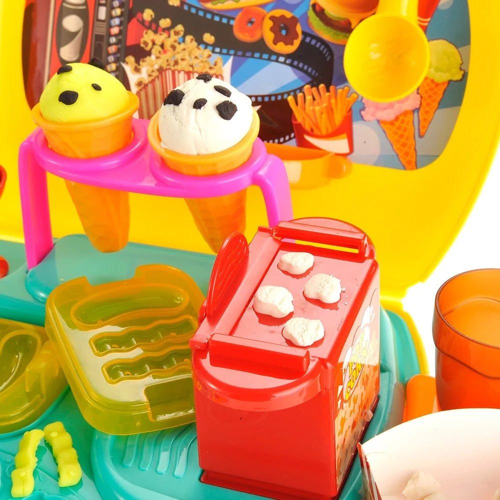 "Close-up of Cinema Snack Bar Playset with ice cream cones and popcorn machine for kids' pretend play