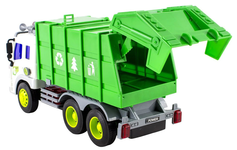 City Sanitation garbage truck toy in original packaging, featuring friction-powered design