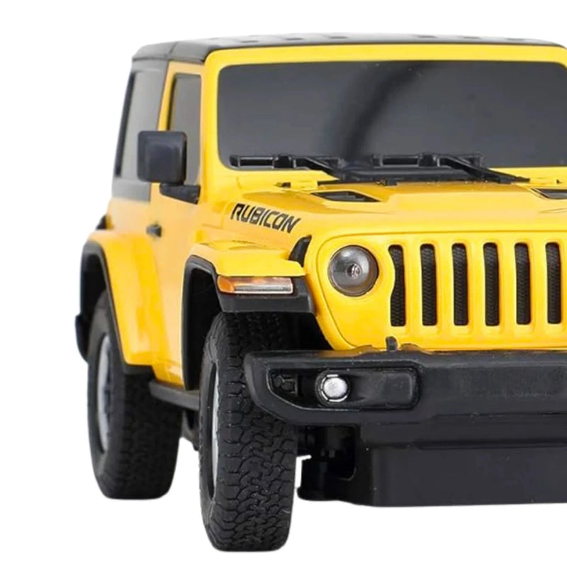 Close-up view of Jeep Wrangler RC car featuring realistic design and durable build