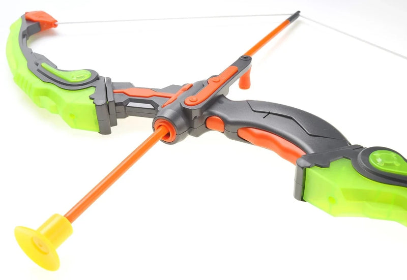 Close-up of toy bow and arrow handle with ergonomic design - ideal for kids archery play.