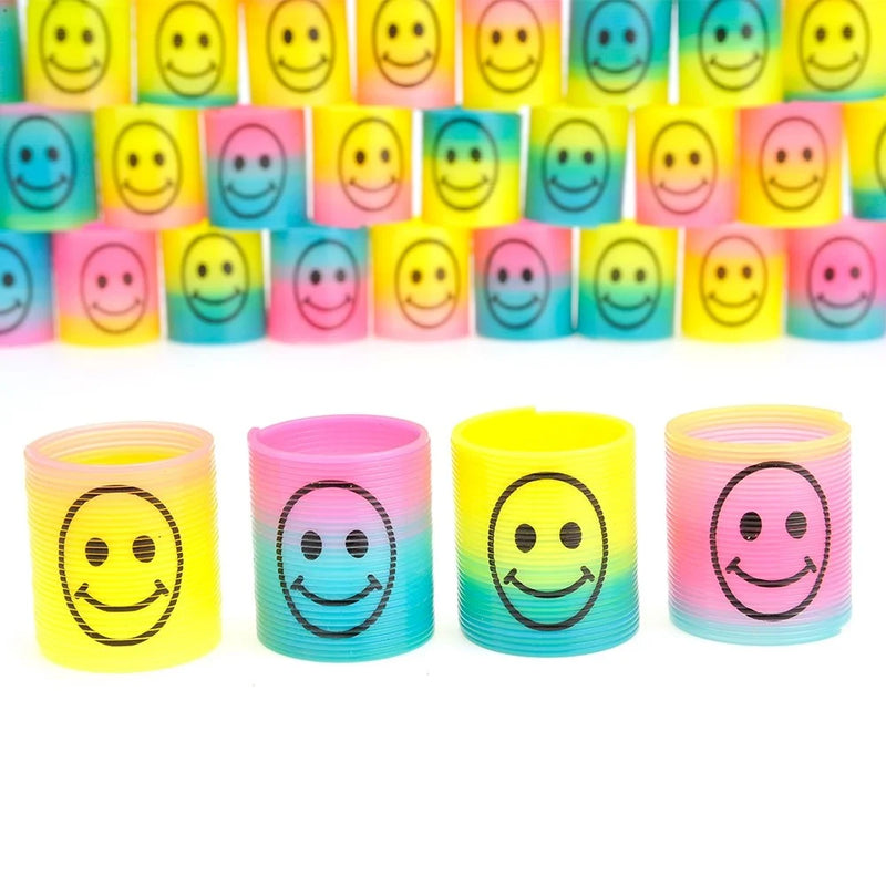 Close-up of Mini Rainbow Emoticon Coil Springs - fun and colorful toy springs with printed smiley faces