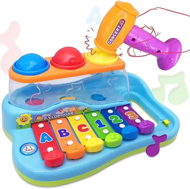 Colorful xylophone piano toy with mallet, designed for fun musical interaction