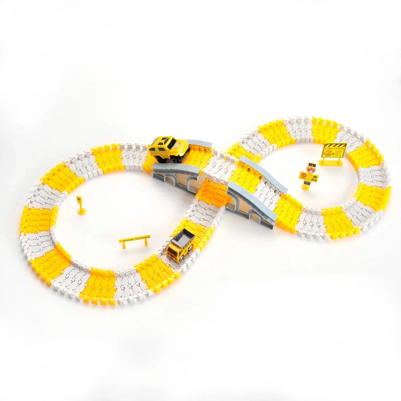 Construction Race Track Set with bridge feature, providing a thrilling setup for kids' imaginative play