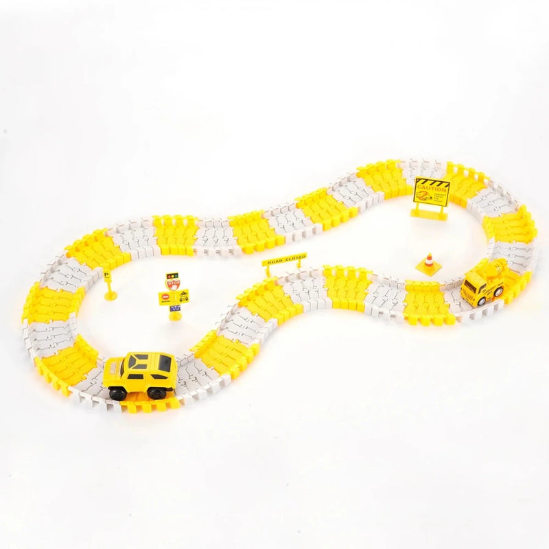 Complete layout of the Construction Race Track Set with 6 Cars, designed for kids who love construction toys.