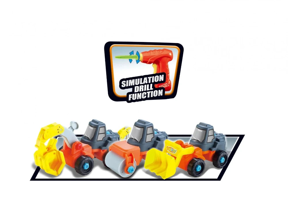 Set of Construction Toy Trucks - Bulldozer, Roller, and Excavator for Kids
