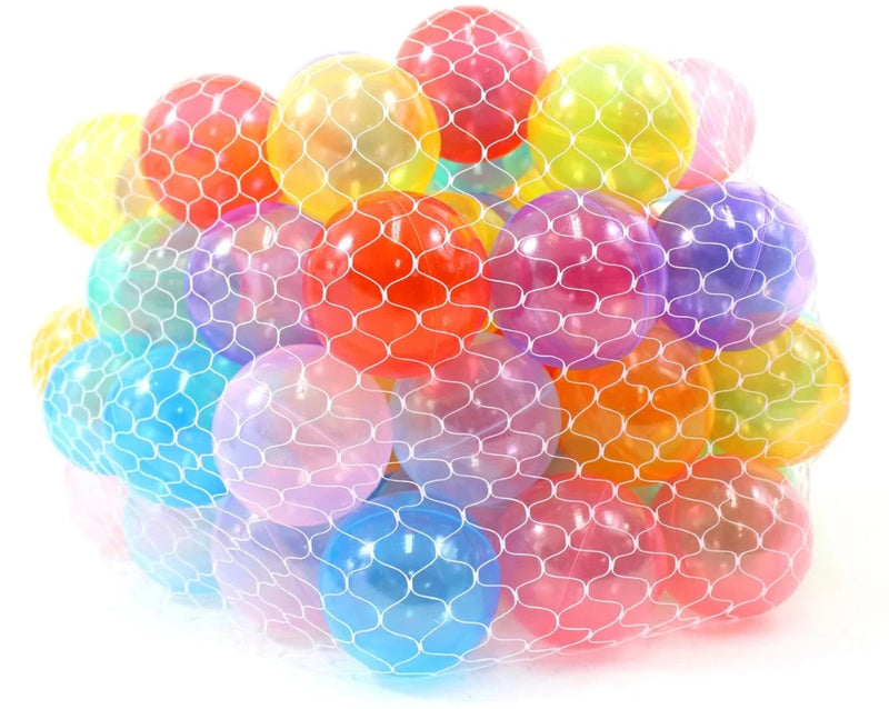 Large bulk set of multi-colored crush proof plastic balls, ideal for play areas and ball pits.