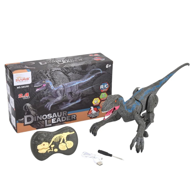 Dinosaur Leader toy set with remote control, packaging box, and accessories
