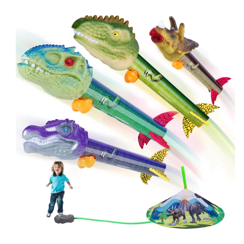 Dinosaur Rocket Launcher Set – 4 Launchers Included for Kids' Outdoor Fun
