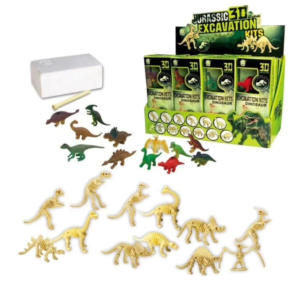 Dino Skeleton Toy Excavation Kit - Pack of 12 | Variety Dinosaur Fossil Dig Kits for Kids