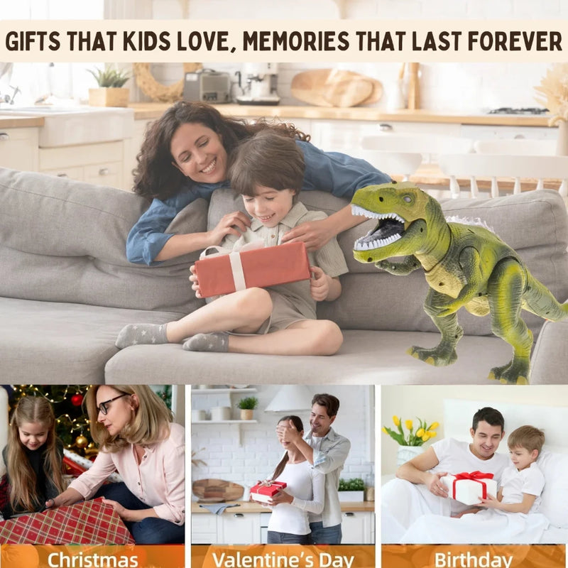 Family gifting a T-Rex dinosaur toy for kids on occasions like Christmas, Valentine’s Day, and birthdays