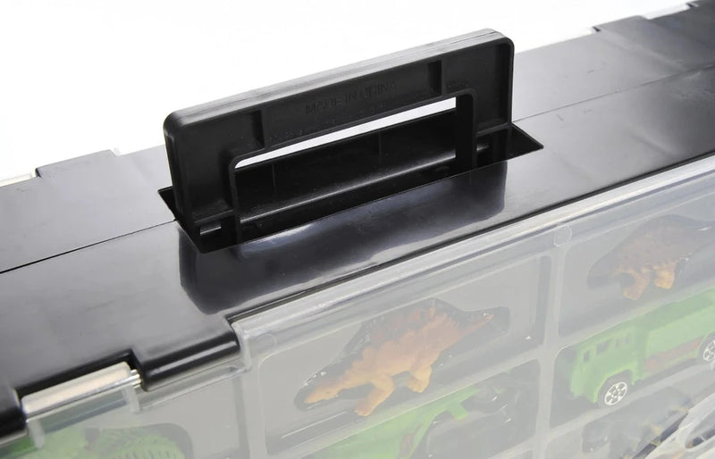 Close-up view of the dinosaur truck carrier handle for easy transport