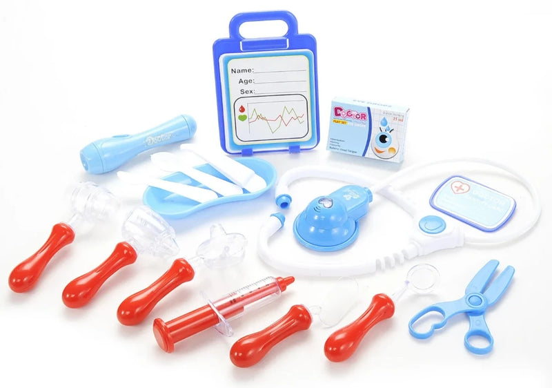 Medical Tools in Doctor Play Set for Kids Including Stethoscope, Syringe, and Identity Card