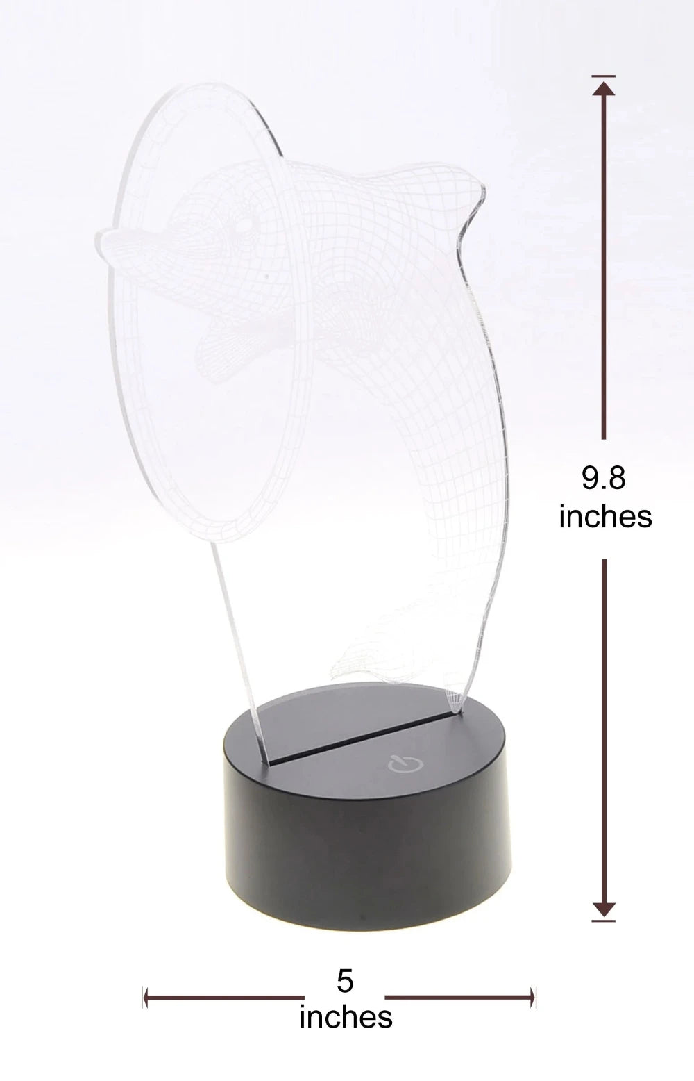 Dolphin 3D night light dimensions - 9.8 inches height, 5 inches width, ideal size for decor.