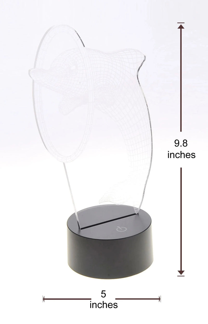Dolphin 3D night light dimensions - 9.8 inches height, 5 inches width, ideal size for decor.