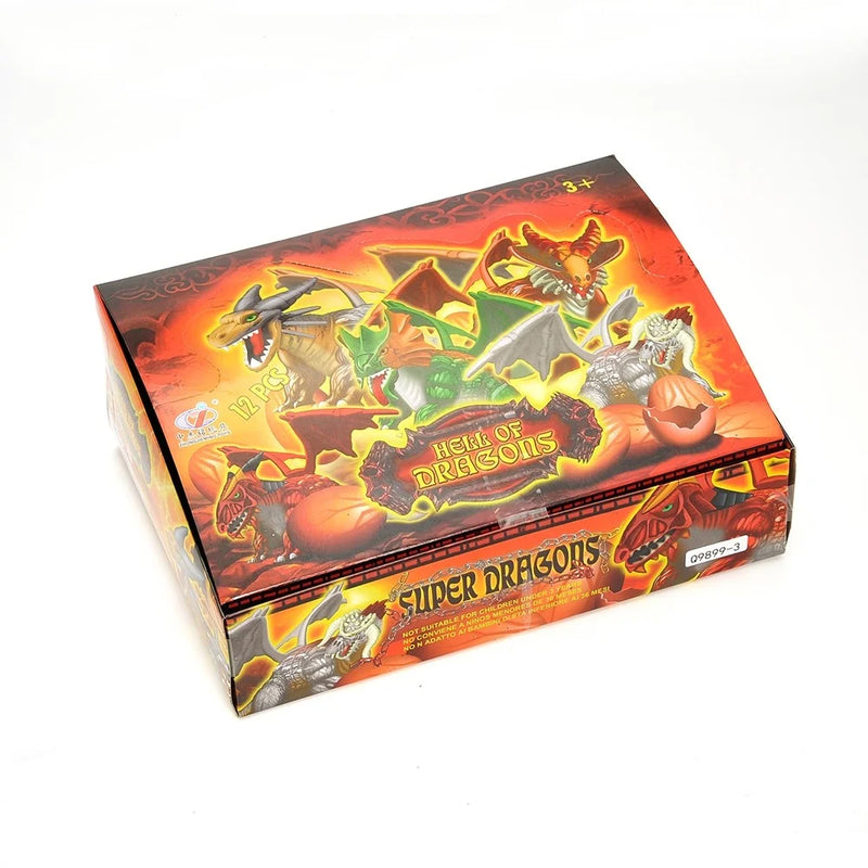 Dragon toy packaging box for kids, featuring 12-piece Hell of Dragons set
