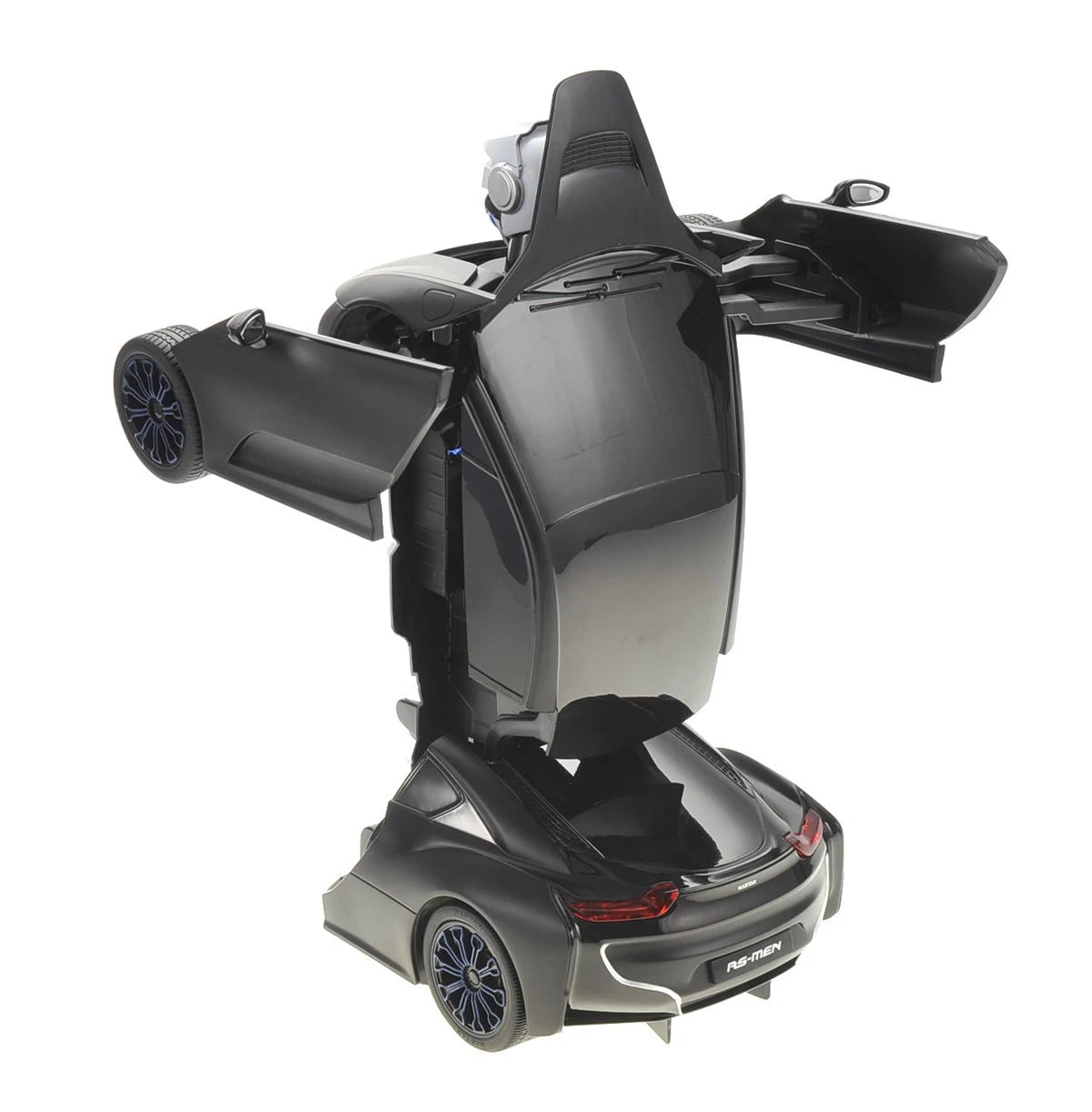 Black and gray scooter on a white background