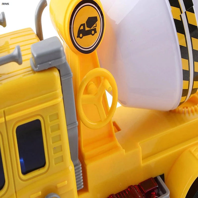 Close-up of the mixer detail on the cement mixer toy truck, highlighting realistic design for construction role play