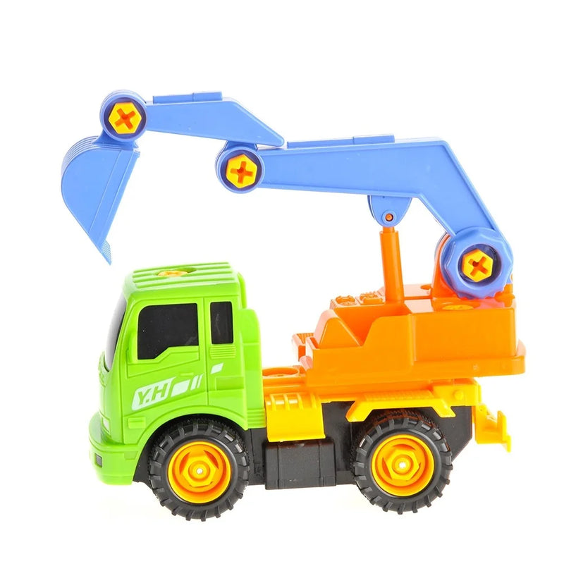 Bright and colorful excavator and dump truck toy set, designed for construction play.