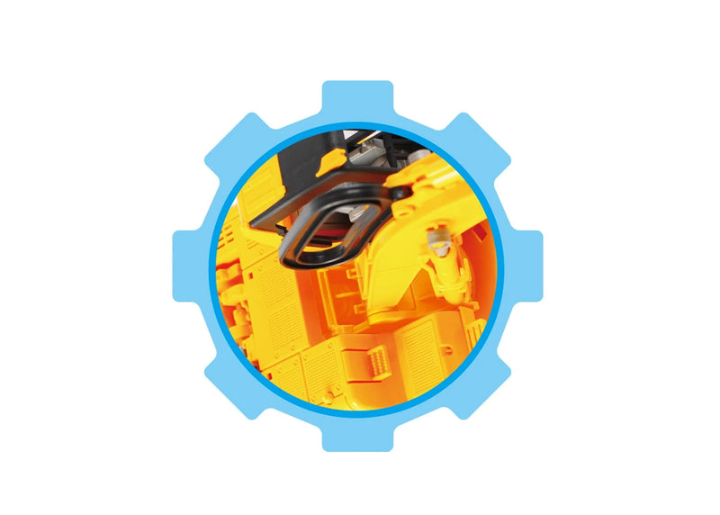 Detailed view of the handle on large yellow excavator toy