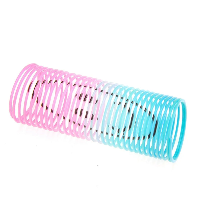 Extended Mini Rainbow Coil Spring Toy - fun and flexible toy spring in vibrant pink, blue, and yellow colors