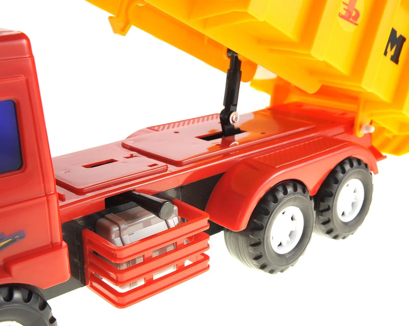Extra large toy dump truck with a functional dumping action, ideal for outdoor and sandbox play