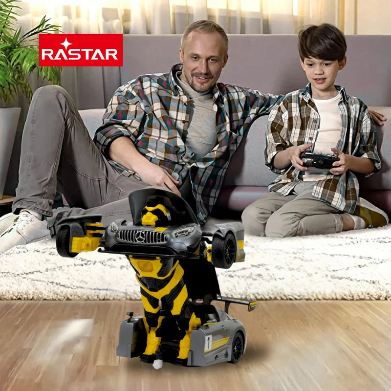 Family Playing with Mercedes Benz RC Transformer Car - Fun and Interactive Toy for Kids.