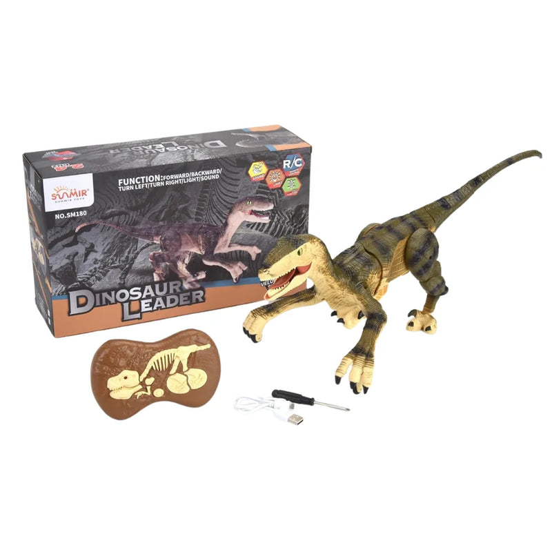 A family enjoying a realistic RC dinosaur toy as a Christmas gift, creating memorable moments with kids during the holidays.