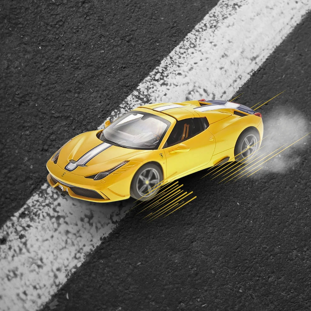 Ferrari 458 RC Car performing a drift on a road track with stylish design