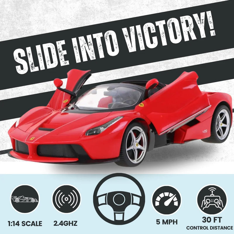 Ferrari LaFerrari RC car with slide into victory banner and specifications
