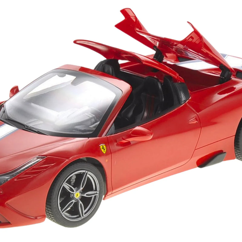 Detailed interior view of Ferrari RC car with realistic seats and steering wheel