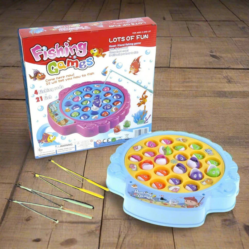 Fishing games set with box and fishing board, includes 21 fish and 4 fishing rods, perfect for kids