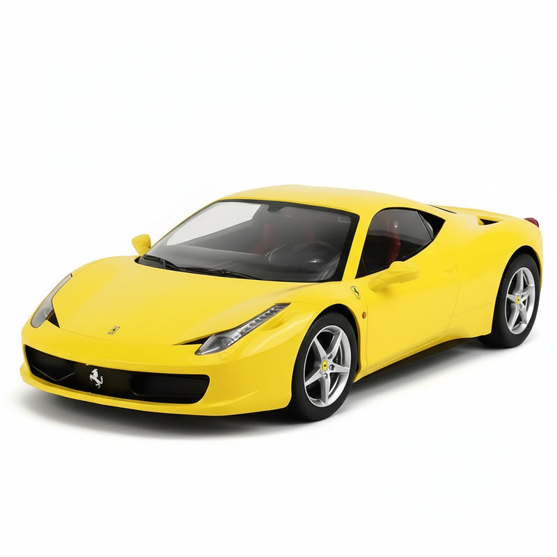 Yellow Ferrari model car on a white background