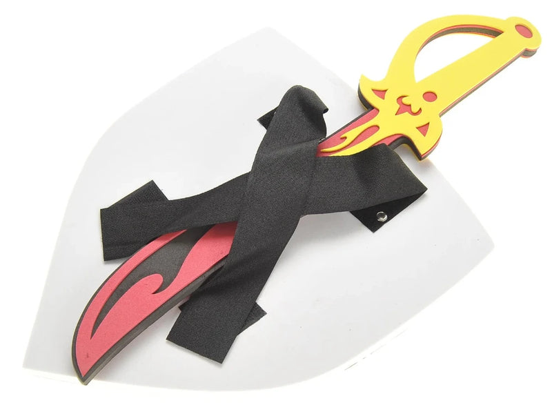 Foam sword and shield set featuring a dragon design, ideal for children's medieval pretend play.