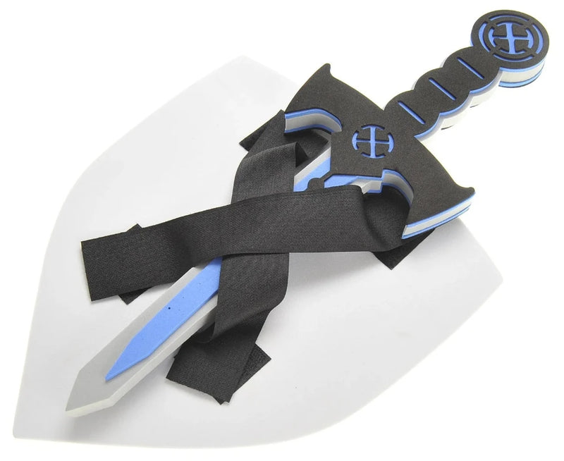 Foam sword and shield with strap for easy carrying - perfect for role-playing knights and warriors
