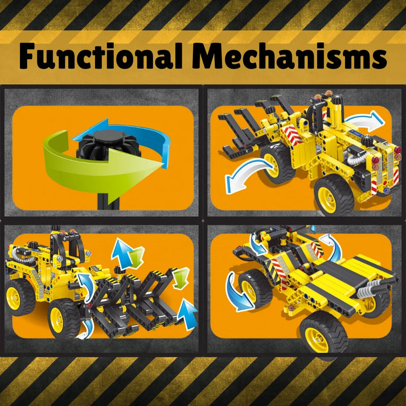 Building set with functional mechanisms for realistic play, part of the 2-in-1 Mechanical Master toy